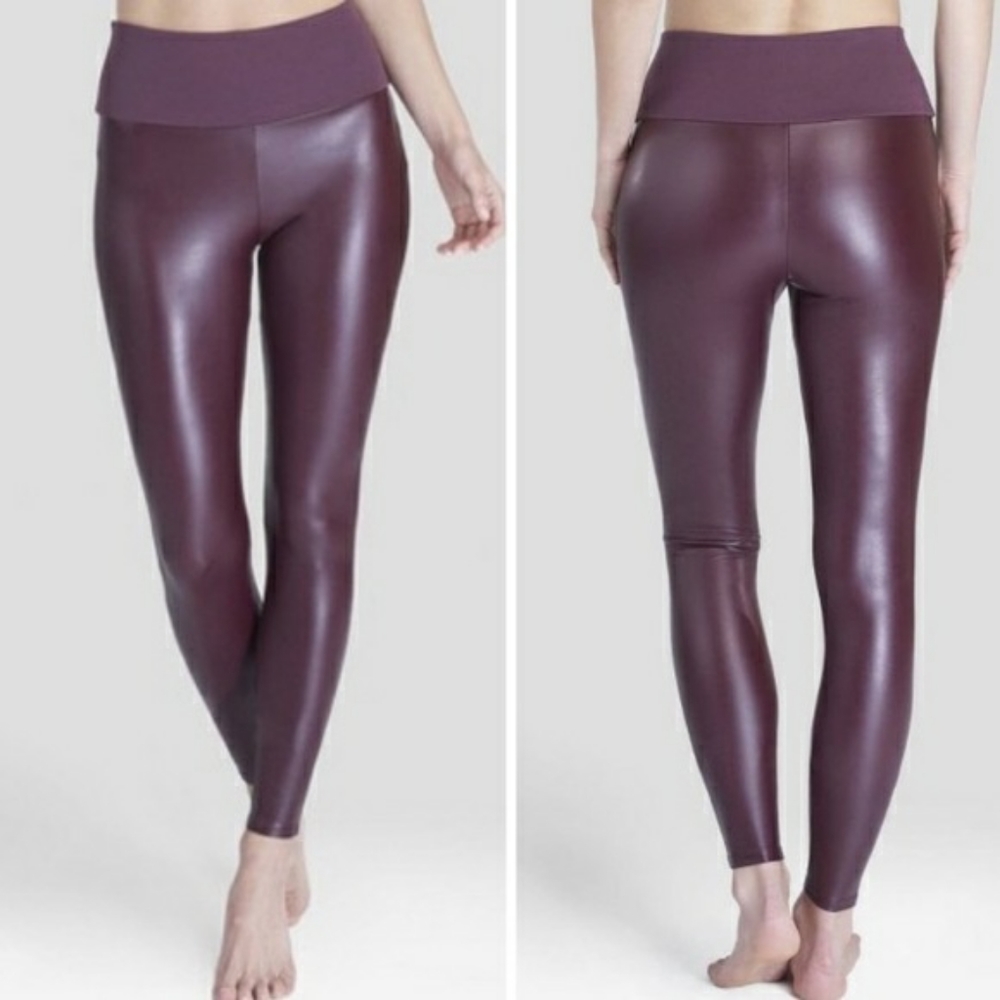Spanx faux leather leggings in Wineberry